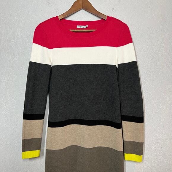 Eliza J Colorblock Sweater Dress Colorful Stripe Simple Modest - S - Picture 2 of 7